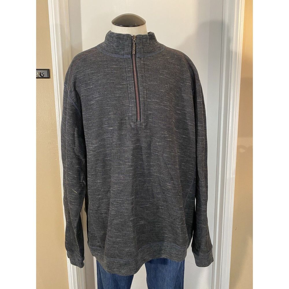 Tommy Bahama Reversible Sweatshirt Mens XL Mock Neck 1/4-Zip Mock-Neck Grey
